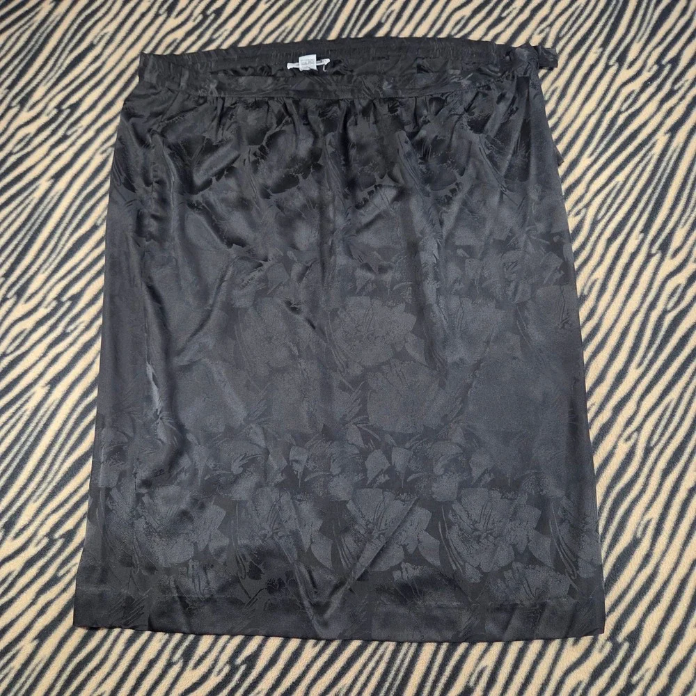 Vintage Adrianna Papell Too Black Silk Jacquard Floral Midi Skirt Plus Size 22